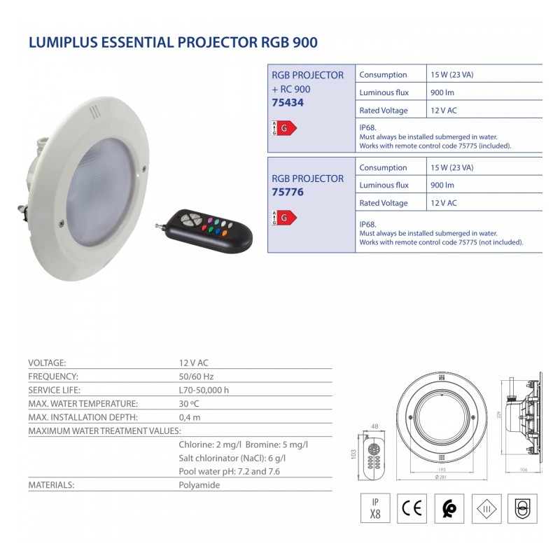 Proyector Led Lumiplus Essential PAR56 RGB 900 Lm Astralpool